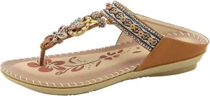 Women Bohemia Sandal Clip Toe T-Strap Flip Flops Slingback Beach Braided Slip On Slides Flowers Casual Shoes