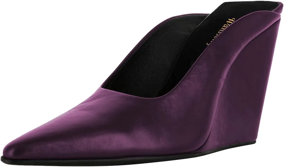 Women Chic Pointed Toe Wedge High Heel Mules Slip On Ladies Dressy Casual Summer Pump Shoes Size 4-16 US