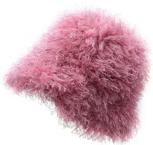 Women Fuzzy Bucket Hat Winter Warm Furry Faux Fur Hat Wide Brim Cute Fluffy Plush Outdoor Fisherman Caps