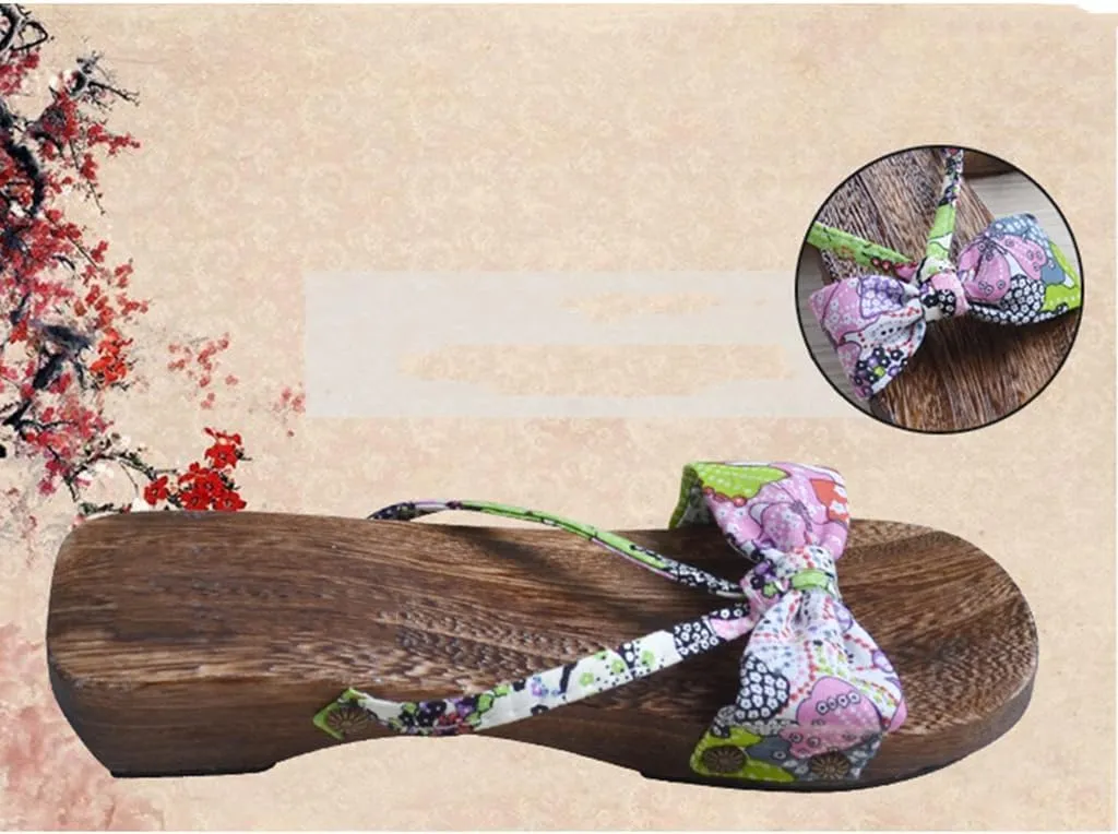 Women Geta Sandals Japanese Wooden Clog Sandals Women's Kimono One Word Dragging Japanese Traditional Summer Slippers High Heel Kimono Sandals (Size:EU 37,Color:Red)