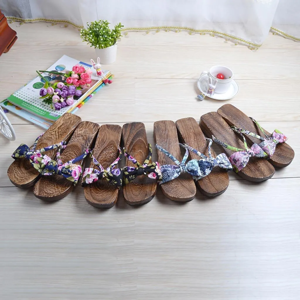 Women Geta Sandals Japanese Wooden Clog Sandals Women's Kimono One Word Dragging Japanese Traditional Summer Slippers High Heel Kimono Sandals (Size:EU 37,Color:Red)