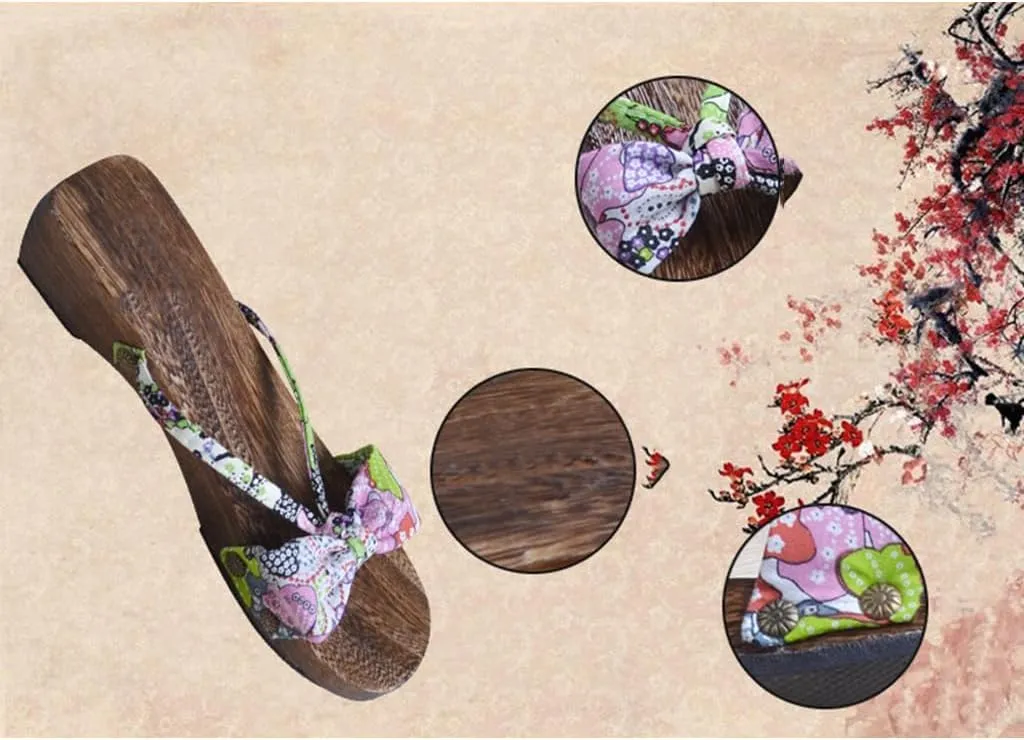 Women Geta Sandals Japanese Wooden Clog Sandals Women's Kimono One Word Dragging Japanese Traditional Summer Slippers High Heel Kimono Sandals (Size:EU 37,Color:Red)