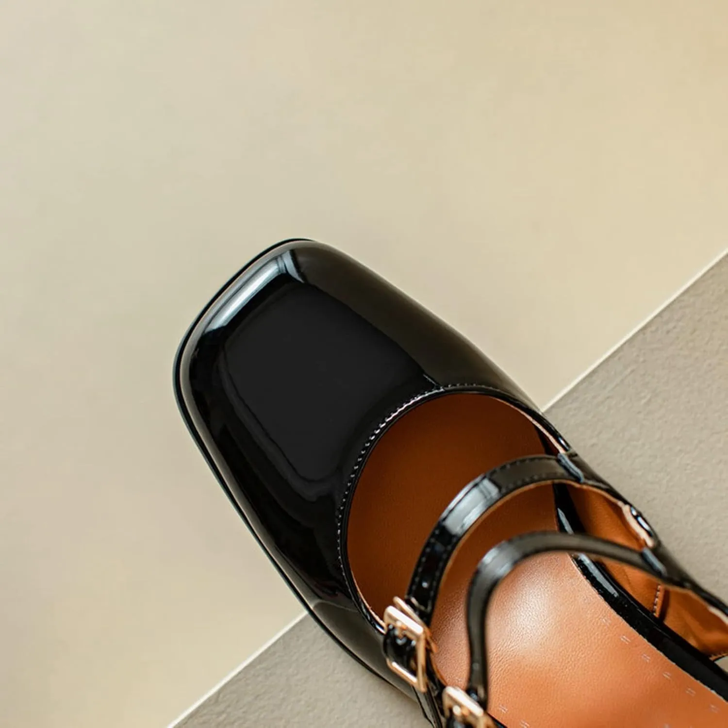 Women Slingback Mary Jane Pumps Buckle Strap Fashion Square Toe Chunky Mid Heeled Office Dress Shoes