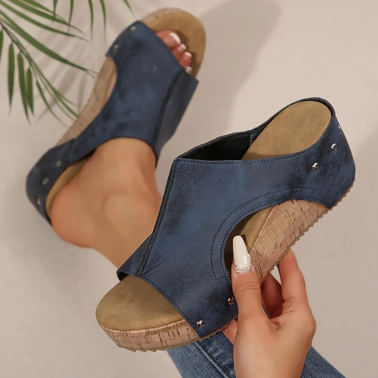 Women Wedge Sandals: Soft Leather Sandal,Comfortable Walking,Platform Slip On Slide Summer Sandals,Summer Beach Casual High Heels
