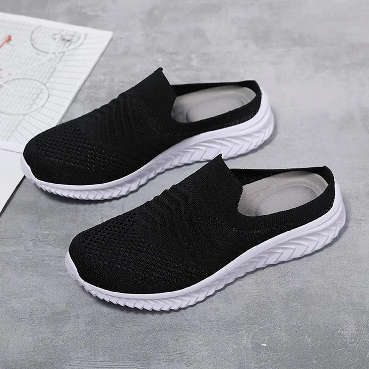 Women's Backless Slip on Mesh Sneakers Shoes Mens Casual Shoes Dressy Black Casual Shoes Waterproof Sneakers White Tennis Shoe Cross Trainer Shoe