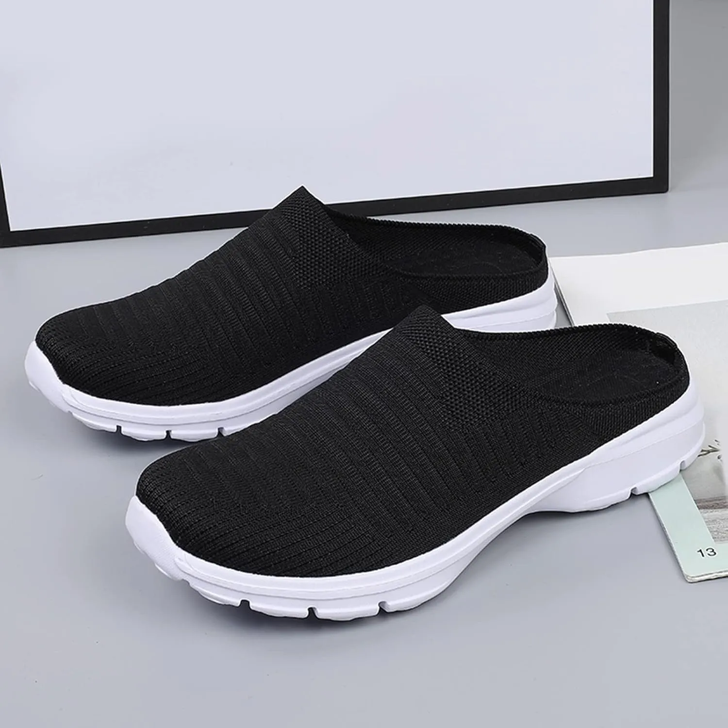 Women's Backless Walking Sneakers Summer Slip-on Mens Dress Shoes Wide Casual Black Shoes Casual Sneakers Steel Toe Tennis Shoe Cross Trainer Shoe