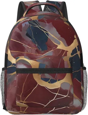 Women's Backpack Cute and Practical, Laptop Backpack Compatible with Burgundy And Navy Blue Marble for Shopping and Commute