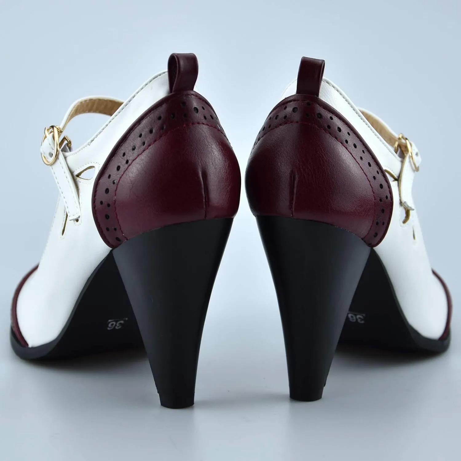 Womens Brown Retro Mary Jane Oxford High Heels Pumps Shoes for Women Teardrop Cutout Round Toe Pierced Strappy Oxfords Mary Janes High-Heel Pump Shoe