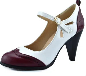Womens Brown Retro Mary Jane Oxford High Heels Pumps Shoes for Women Teardrop Cutout Round Toe Pierced Strappy Oxfords Mary Janes High-Heel Pump Shoe
