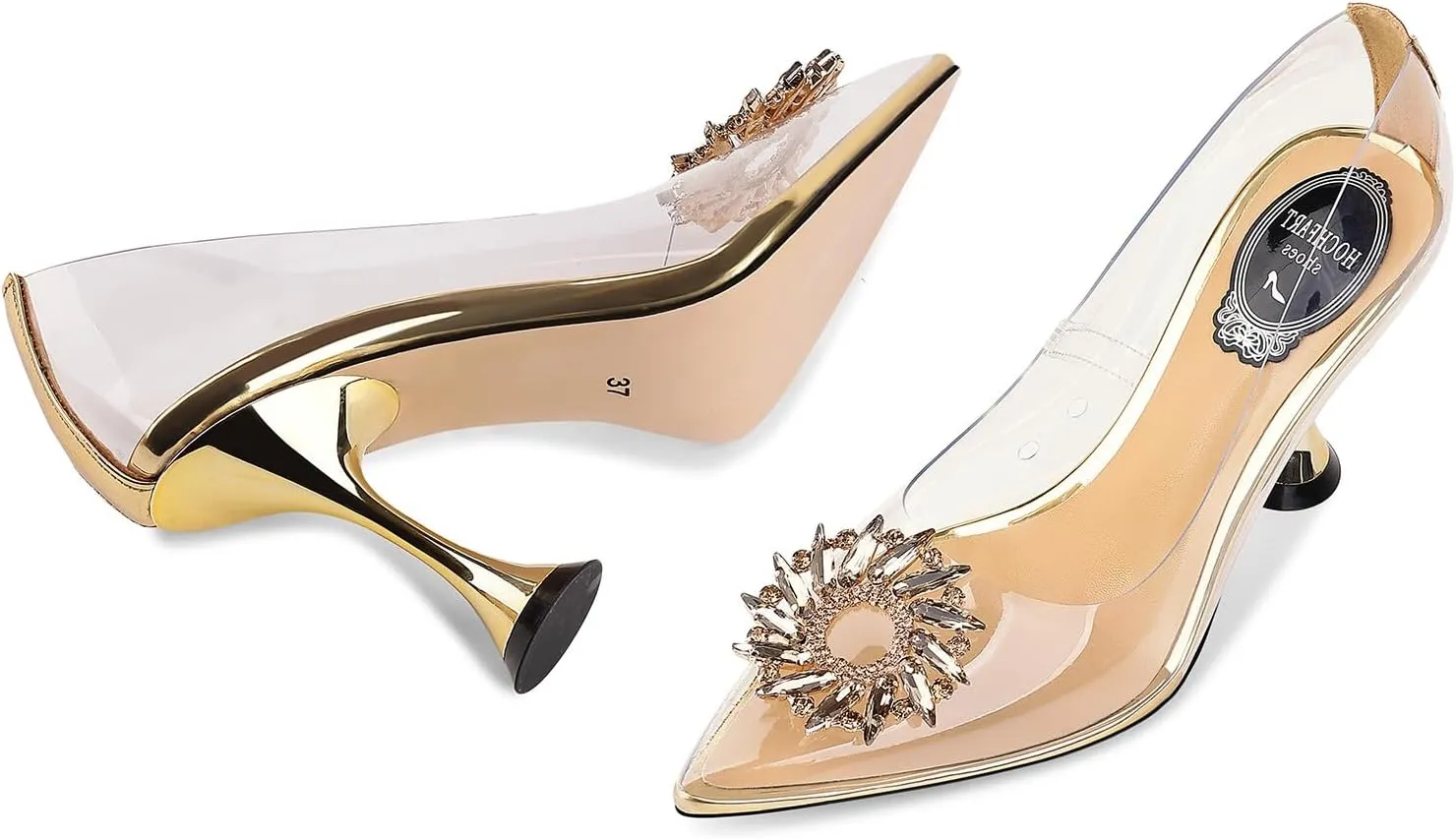 Women's Clear Heels Rhinestones Crystal Pumps Pointed Toe Slip On Transparent High Heel Sandals