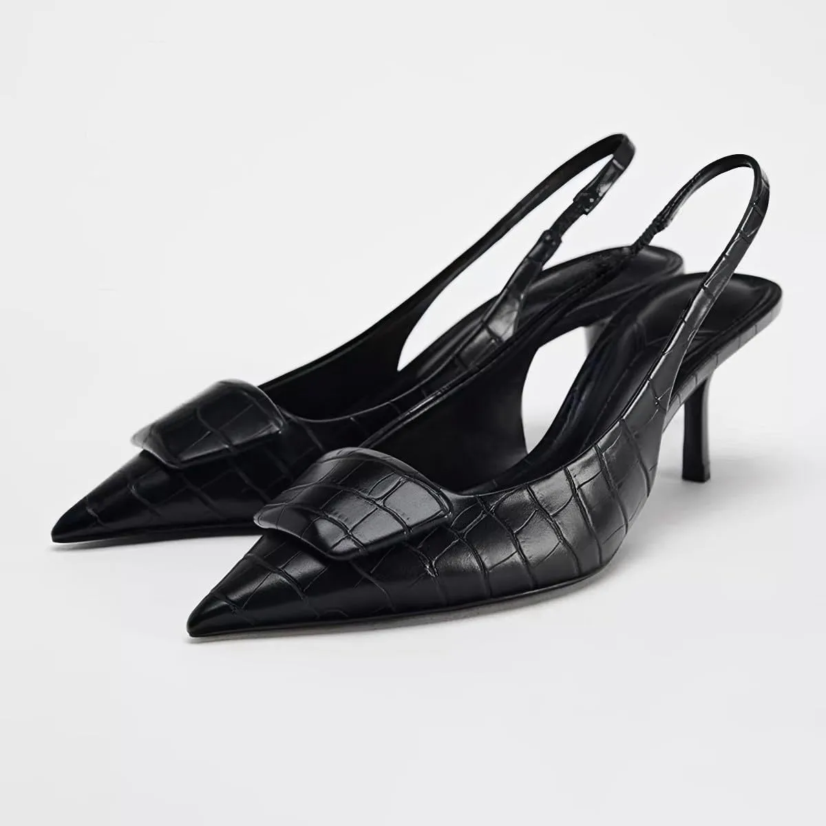 Women's Fabric Slingback High Heel Pump Bow Detail On The Front Elastic Strap Around The Back Pointed Toe Wedding Party Office Dance Shoes