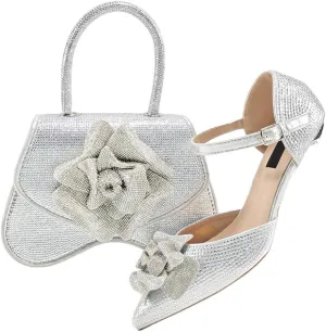Women's Fashion Evening Party Shoes and Bag Set with Peep Toe Thin Heel Basic Pumps for Dress