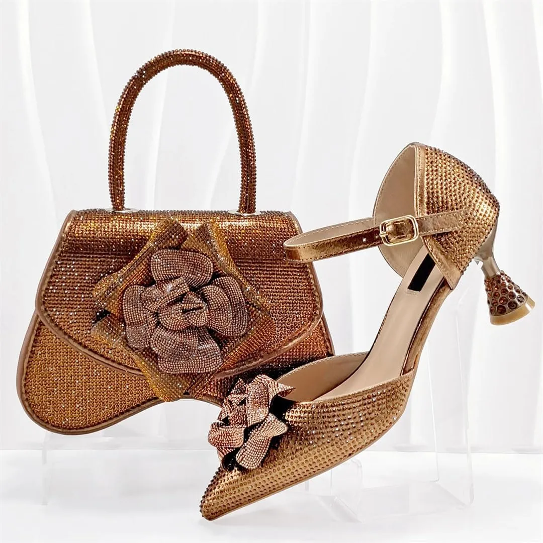 Women's Fashion Evening Party Shoes and Bag Set with Peep Toe Thin Heel Basic Pumps for Dress