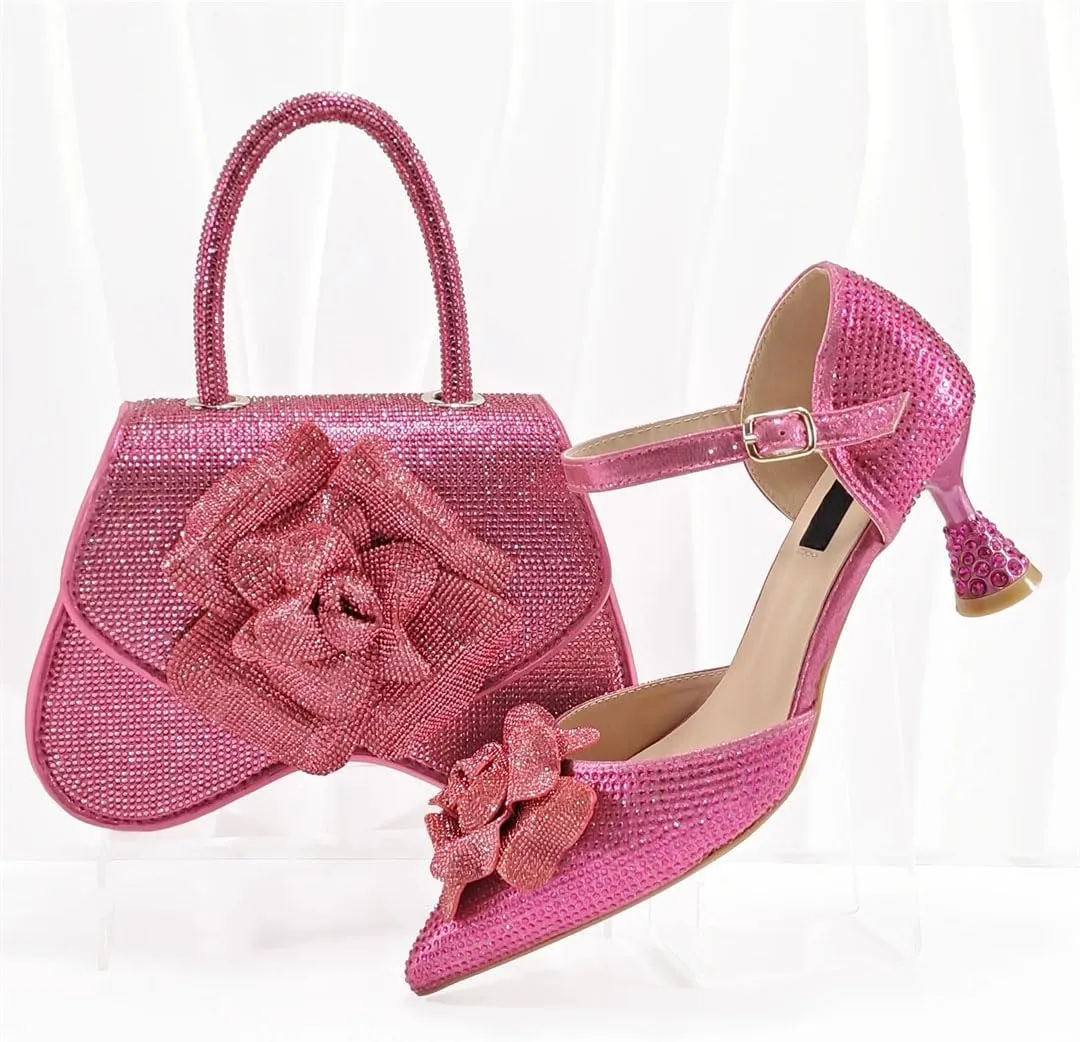 Women's Fashion Evening Party Shoes and Bag Set with Peep Toe Thin Heel Basic Pumps for Dress