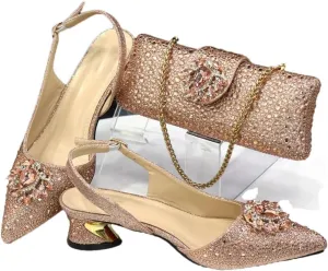 Women's Fashionable Pointed Toe Pump and Bag Set with Buckle Strap for Party and Wedding