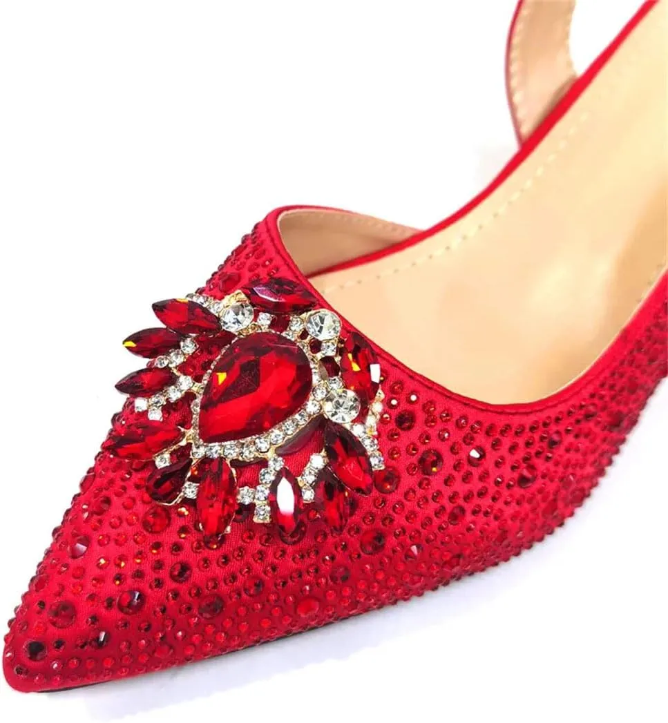 Women's Fashionable Pointed Toe Pump and Bag Set with Buckle Strap for Party and Wedding