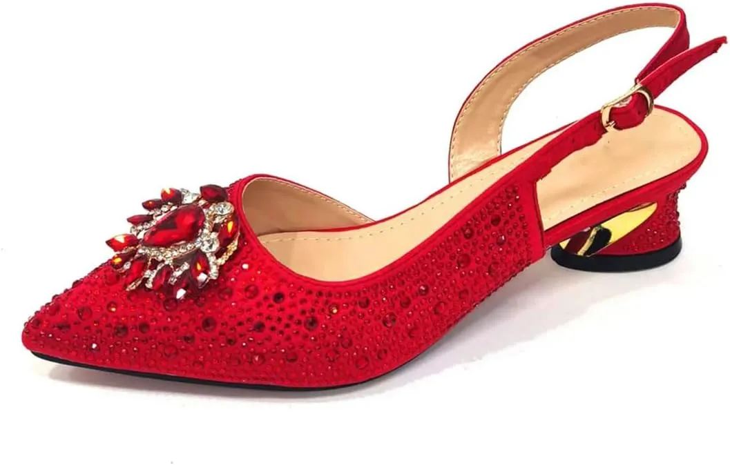 Women's Fashionable Pointed Toe Pump and Bag Set with Buckle Strap for Party and Wedding