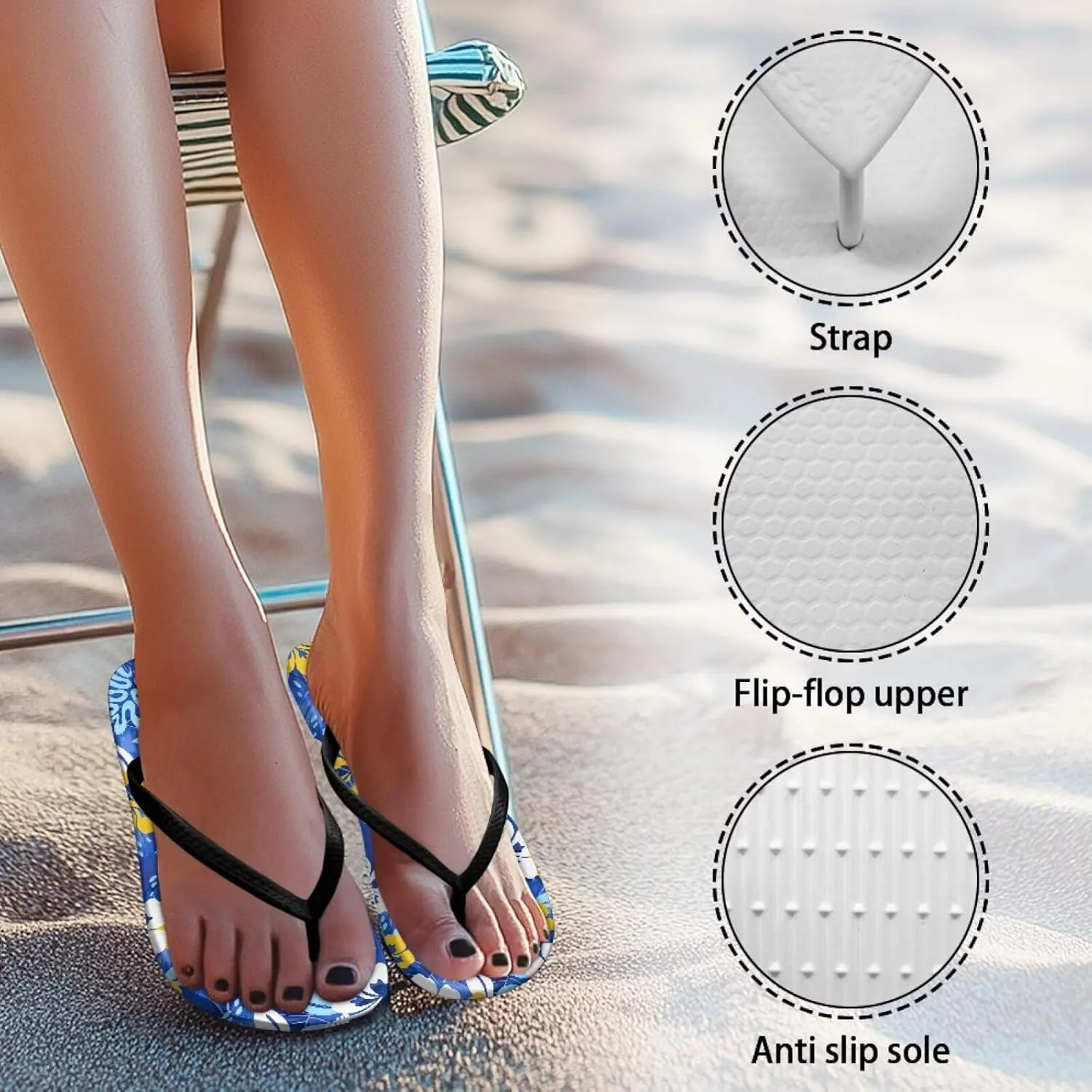 Women's Flip Flops Hawaiian Hibiscus Thong Sandals Comfortable Summer Beach Walking Slippers Shower Shoes
