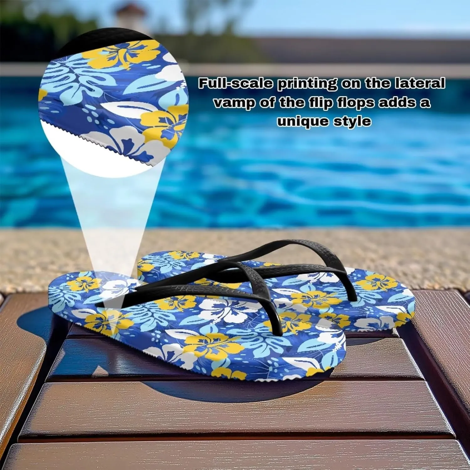 Women's Flip Flops Hawaiian Hibiscus Thong Sandals Comfortable Summer Beach Walking Slippers Shower Shoes
