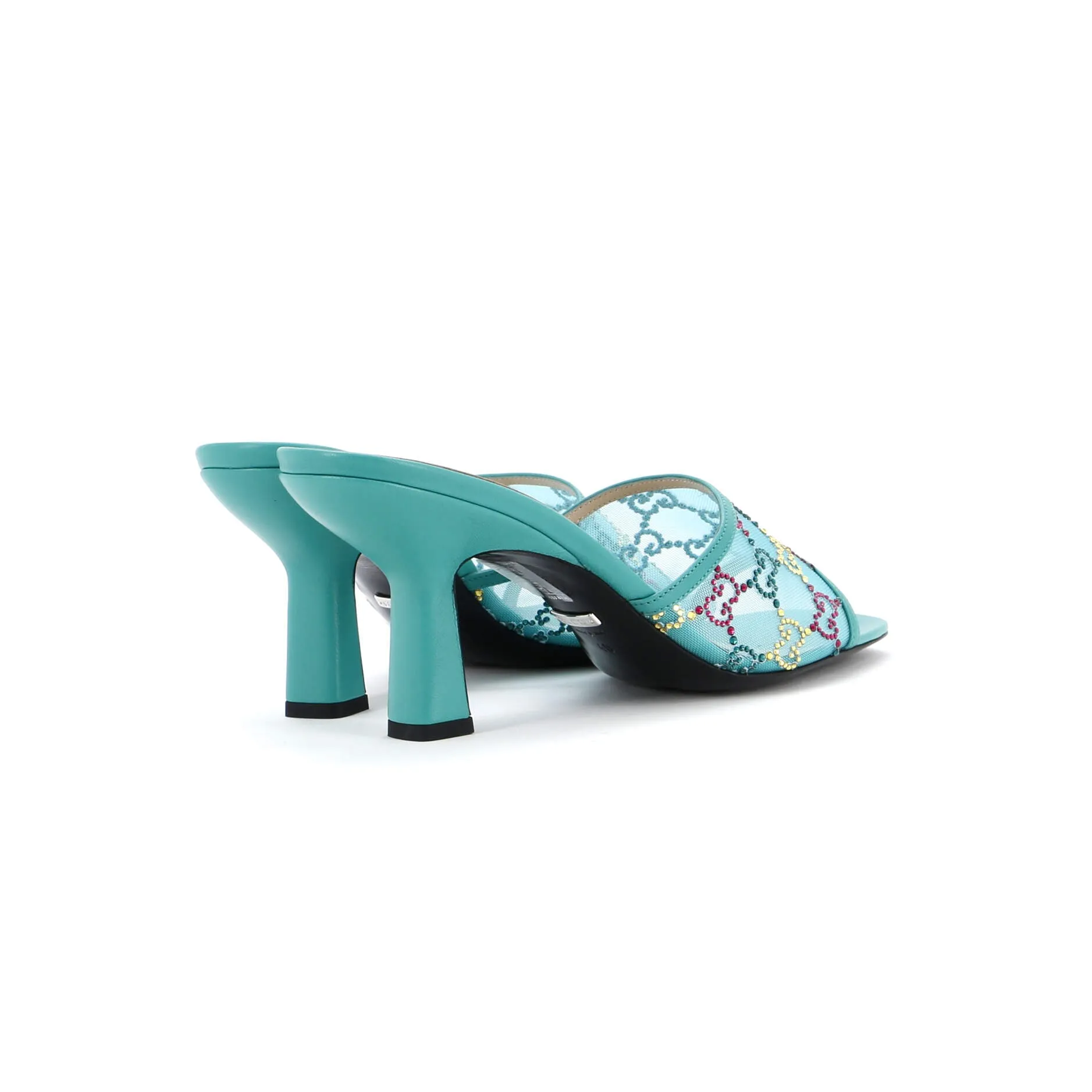 Women's Heeled Mule Sandals Crystal GG Embellished Mesh