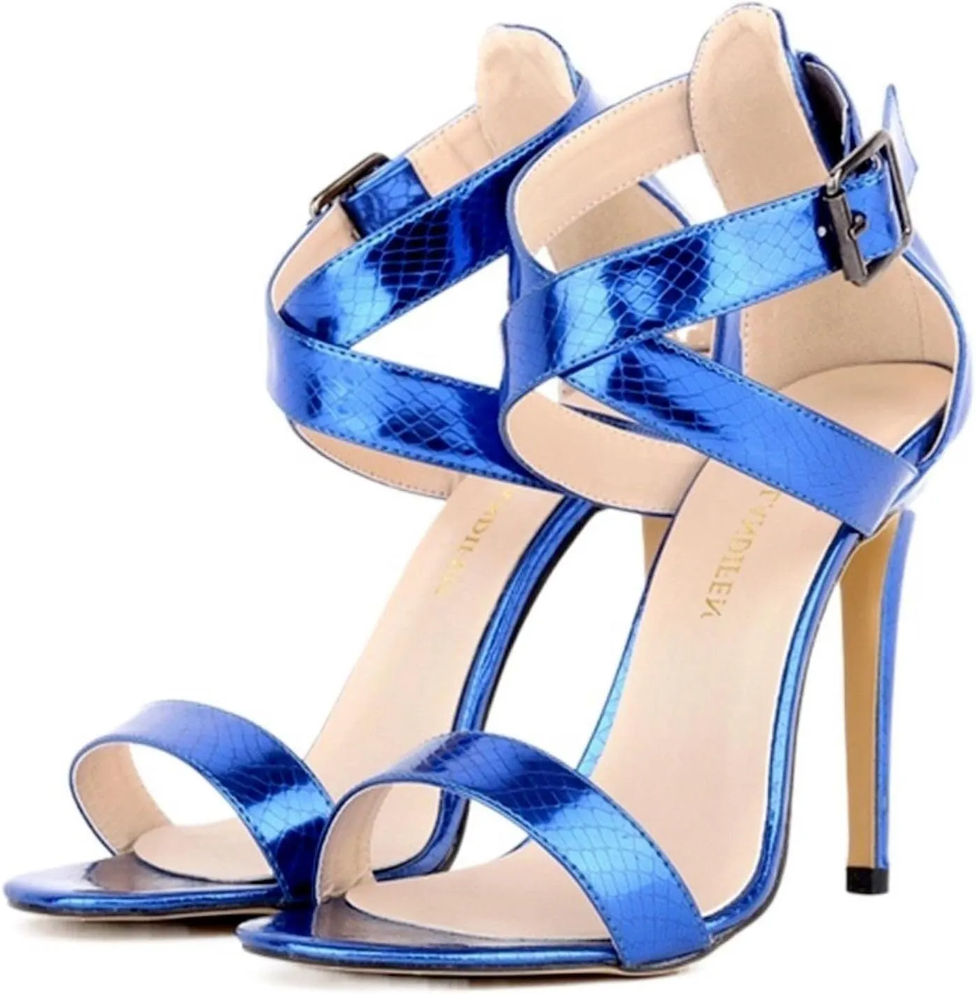 Womens Heels Womens Pumps 11cm Open Toe Ankle Straps High Heels Summer Faux Crocodile Wedding Shoes for Women-Blue,6.5 high Heels
