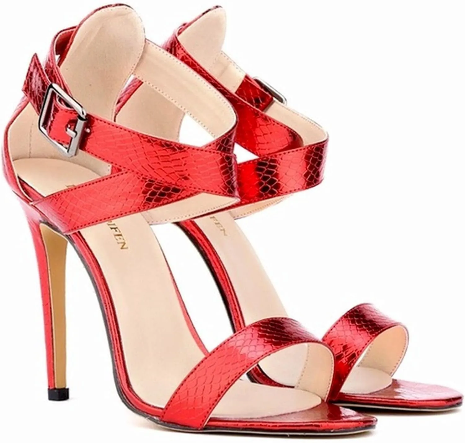 Womens Heels Womens Pumps 11cm Open Toe Ankle Straps High Heels Summer Faux Crocodile Wedding Shoes for Women-Blue,6.5 high Heels