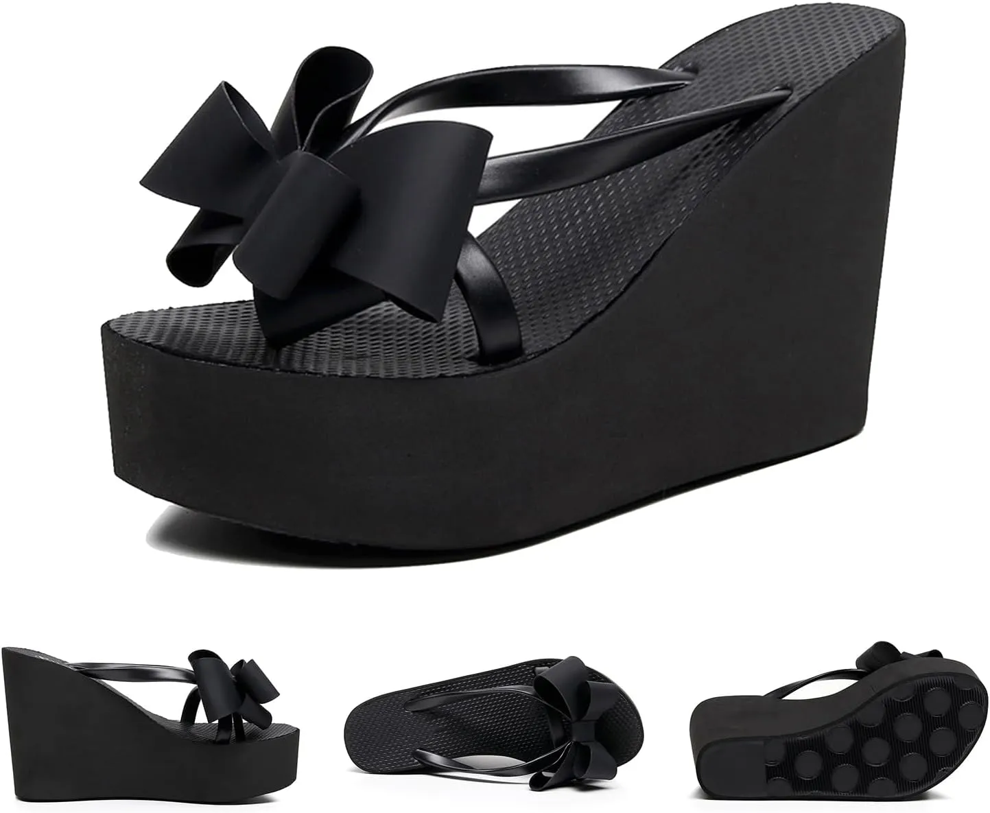 Women's Lace-Up Bow Platform Wedge Flip Flops – Peep Toe Slip-On Sandals for Summer Beach & Casual Parties