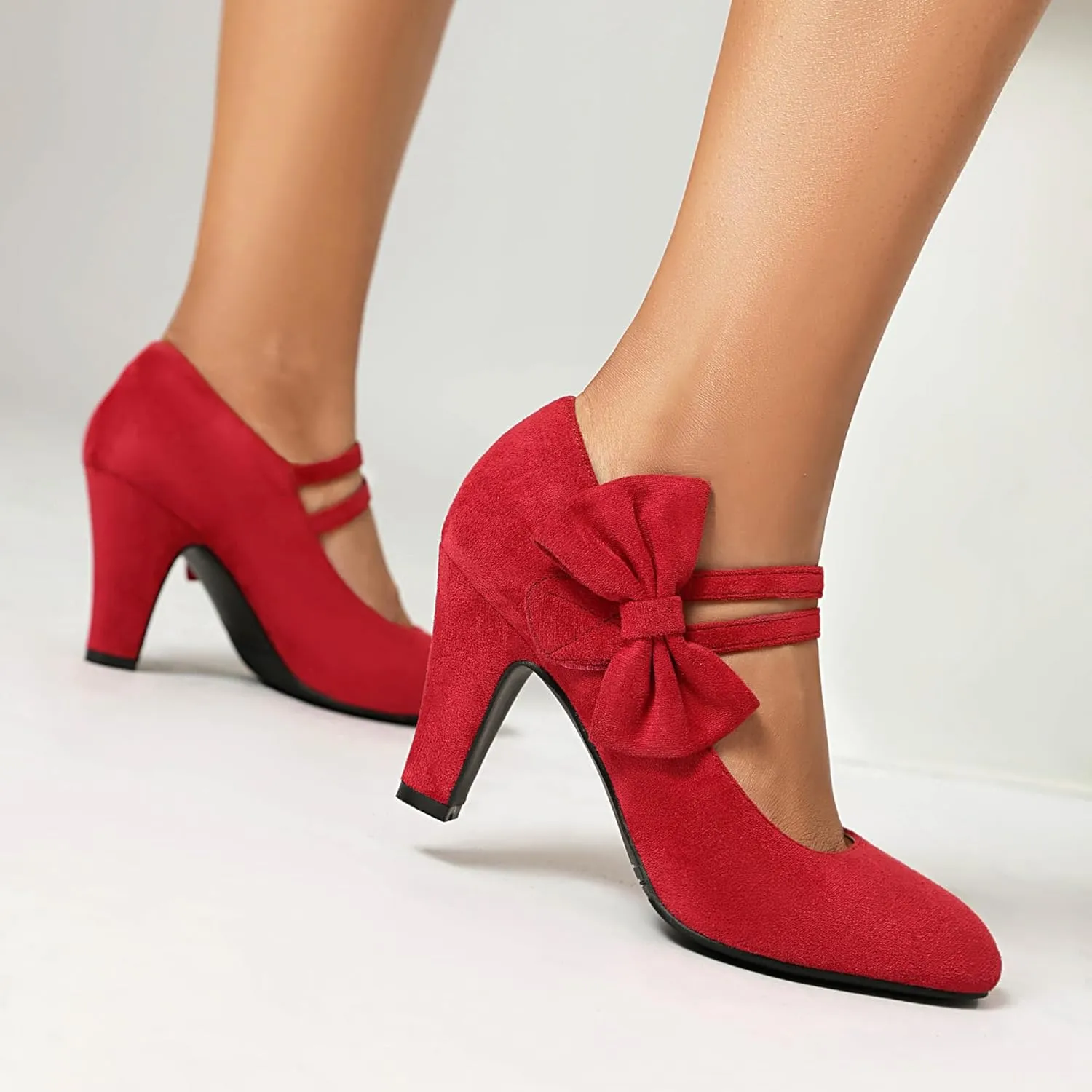 Women's Mary Jane Close Round Toe Vintage 1950s Heels Bow Double Straps Retro 1920s Victorian Pumps 1930s Shoes