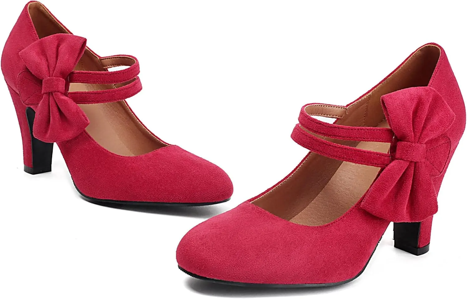 Women's Mary Jane Close Round Toe Vintage 1950s Heels Bow Double Straps Retro 1920s Victorian Pumps 1930s Shoes