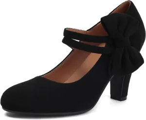 Women's Mary Jane Close Round Toe Vintage 1950s Heels Bow Double Straps Retro 1920s Victorian Pumps 1930s Shoes