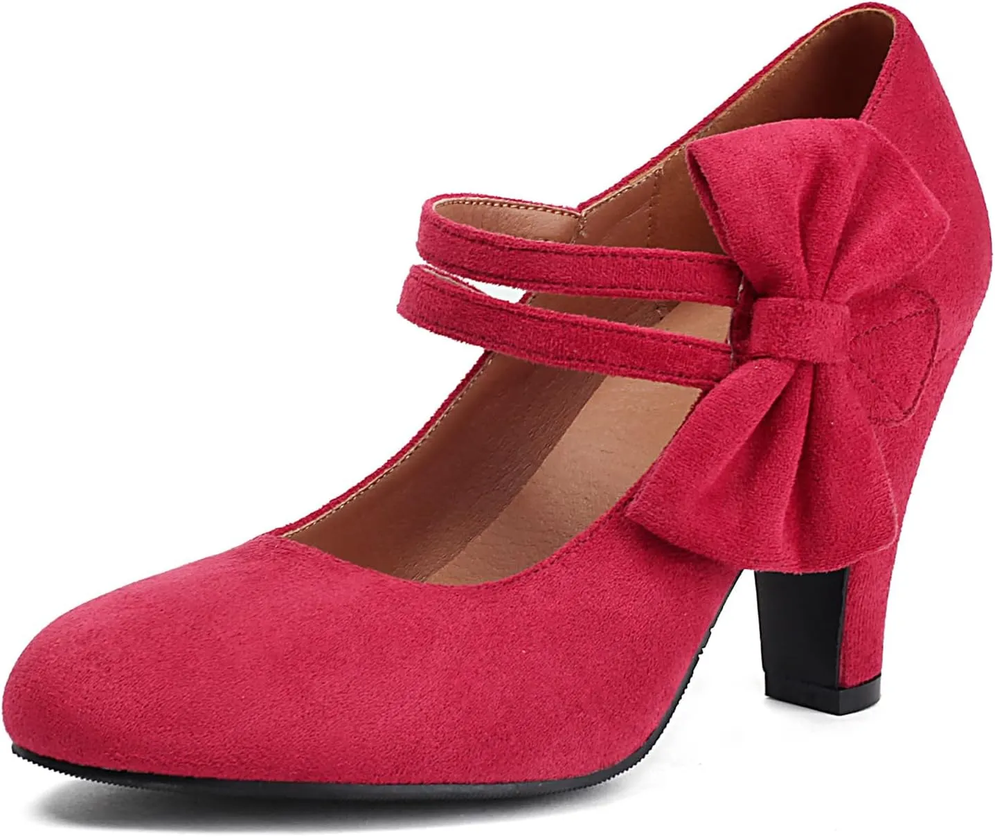 Women's Mary Jane Close Round Toe Vintage 1950s Heels Bow Double Straps Retro 1920s Victorian Pumps 1930s Shoes