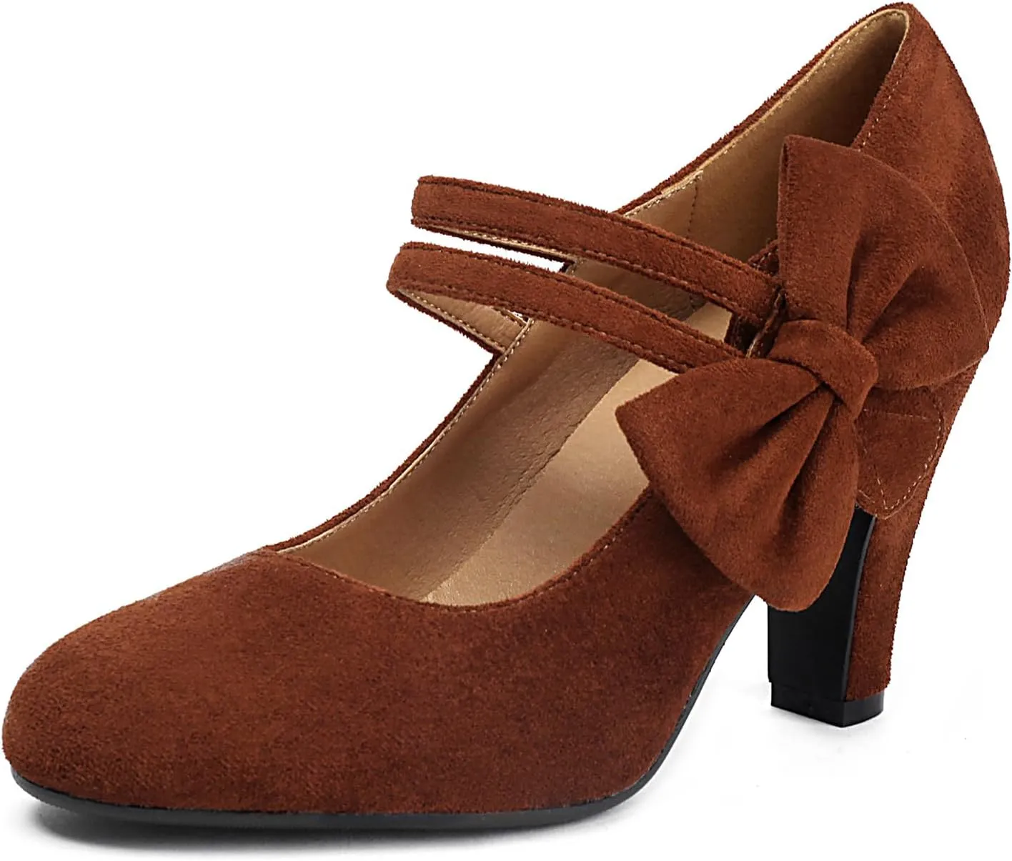 Women's Mary Jane Close Round Toe Vintage 1950s Heels Bow Double Straps Retro 1920s Victorian Pumps 1930s Shoes