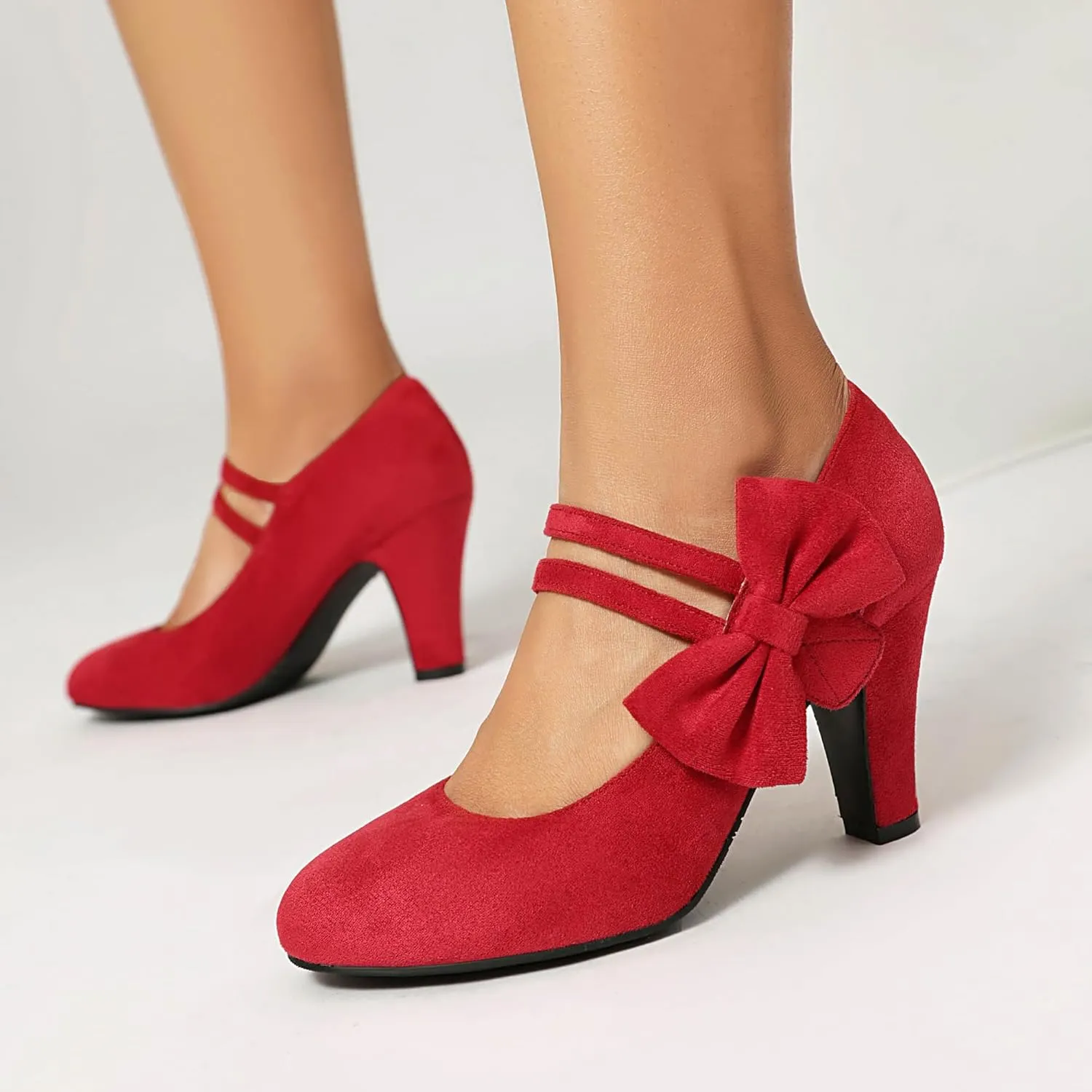 Women's Mary Jane Close Round Toe Vintage 1950s Heels Bow Double Straps Retro 1920s Victorian Pumps 1930s Shoes