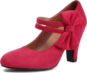 Women's Mary Jane Close Round Toe Vintage 1950s Heels Bow Double Straps Retro 1920s Victorian Pumps 1930s Shoes