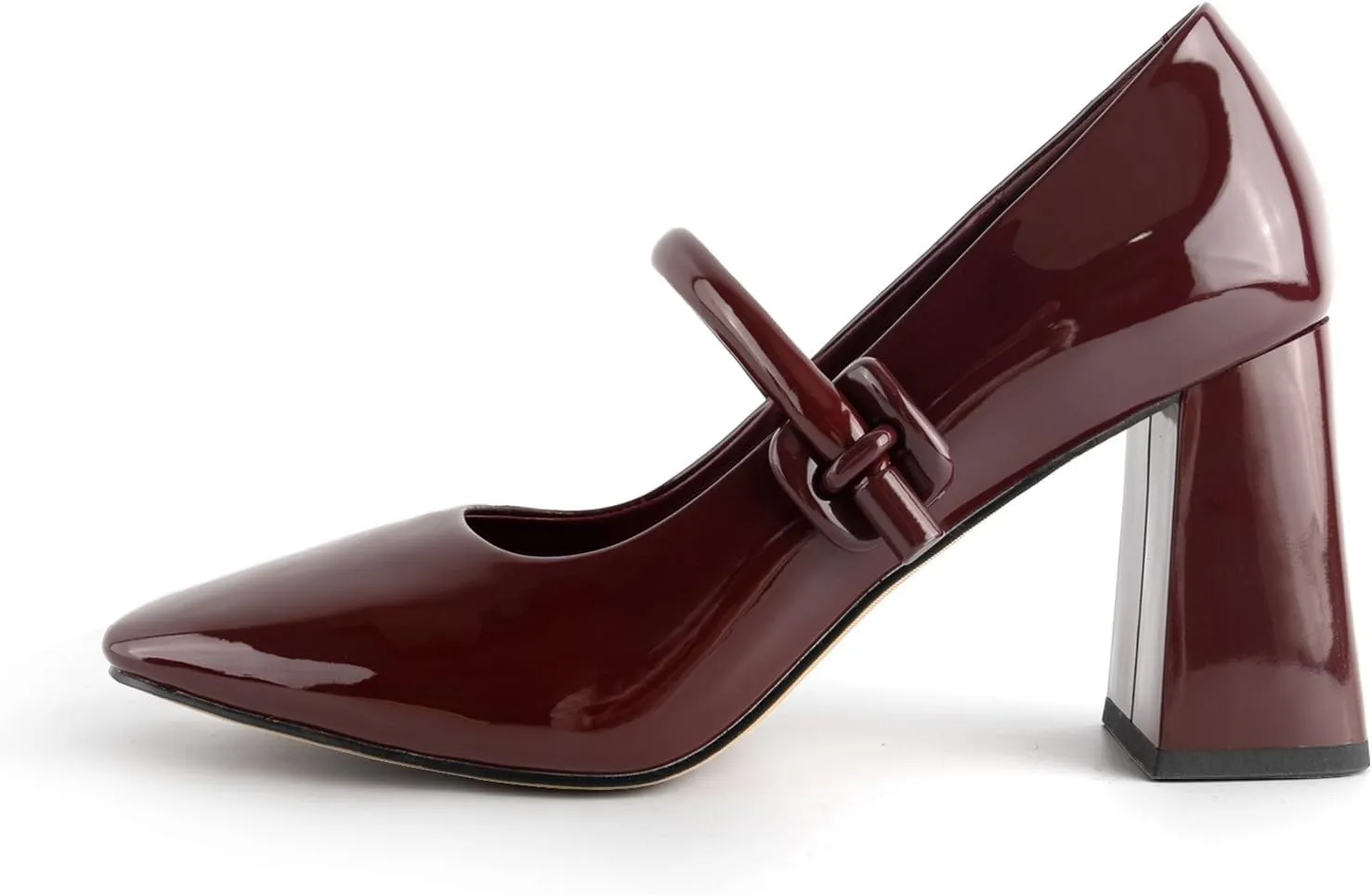 Women's Mary Jane Closed Square Toe Shoes Chunky Block Pump Leather Buckle Strap for Dress Patent Comfort Dress Work