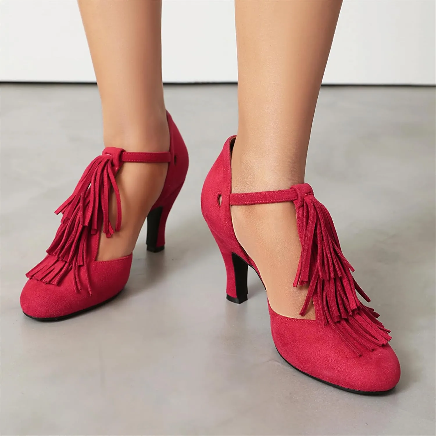 Women's Mary Jane Tassels Rockability Close Round Toe Vintage 1950s Heels 1930s Ankle Straps Retro 1920s Victorian Pumps Shoes