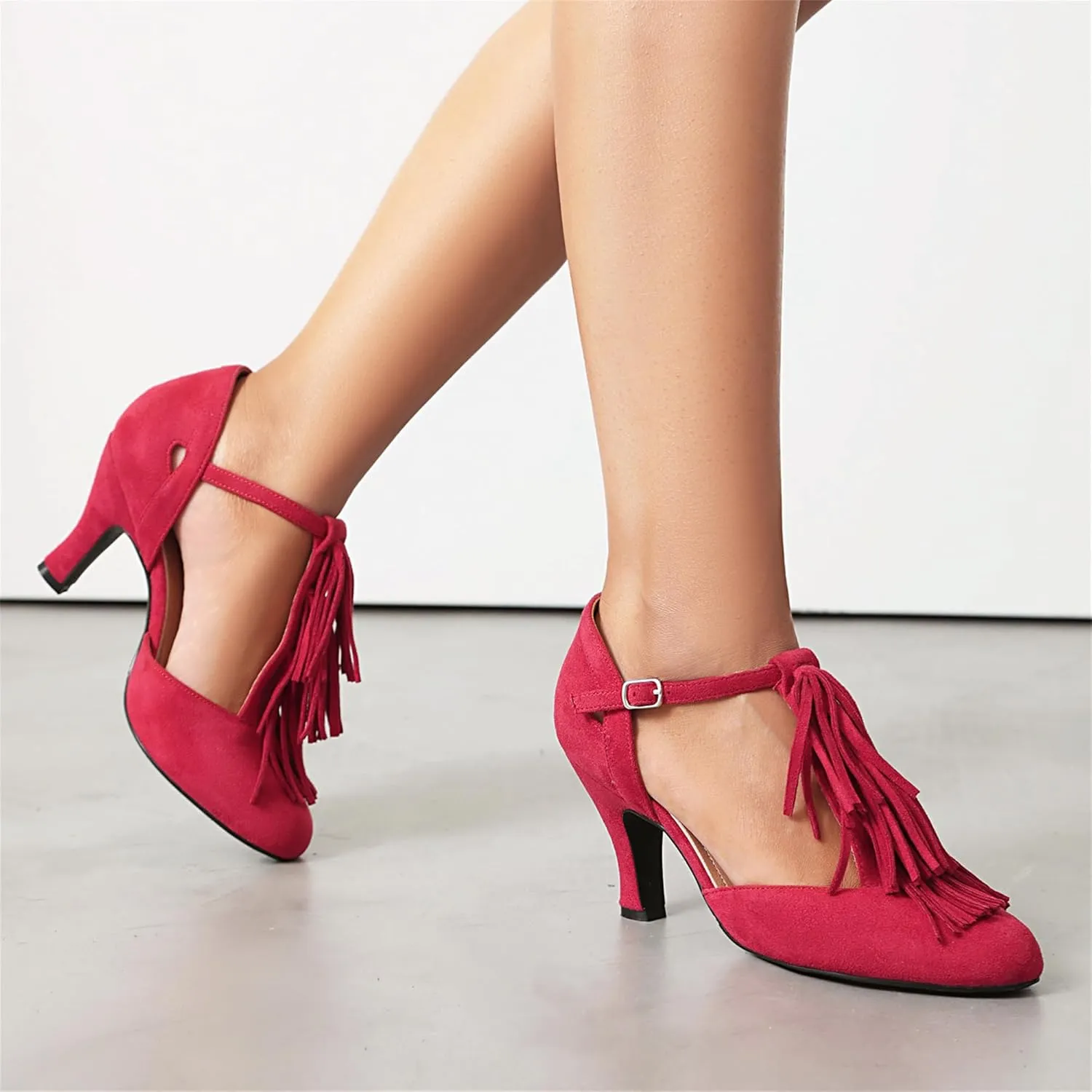 Women's Mary Jane Tassels Rockability Close Round Toe Vintage 1950s Heels 1930s Ankle Straps Retro 1920s Victorian Pumps Shoes
