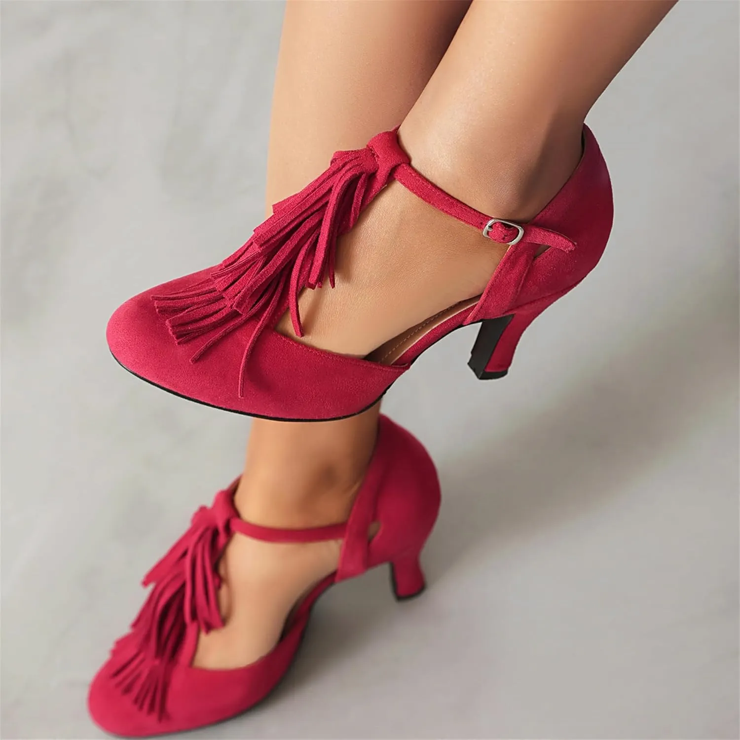 Women's Mary Jane Tassels Rockability Close Round Toe Vintage 1950s Heels 1930s Ankle Straps Retro 1920s Victorian Pumps Shoes