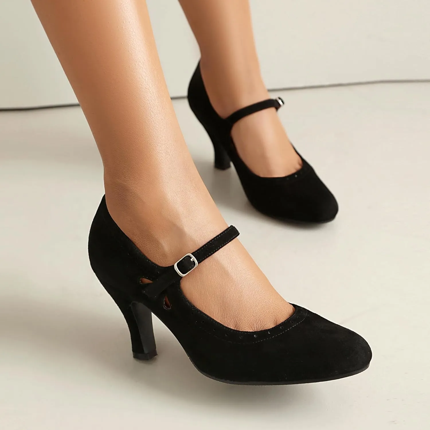 Women's Mary Jane Teardrop Cute Close Round Toe Vintage 1950s Heels Retro 1920s Victorian Pumps 1930s Shoes