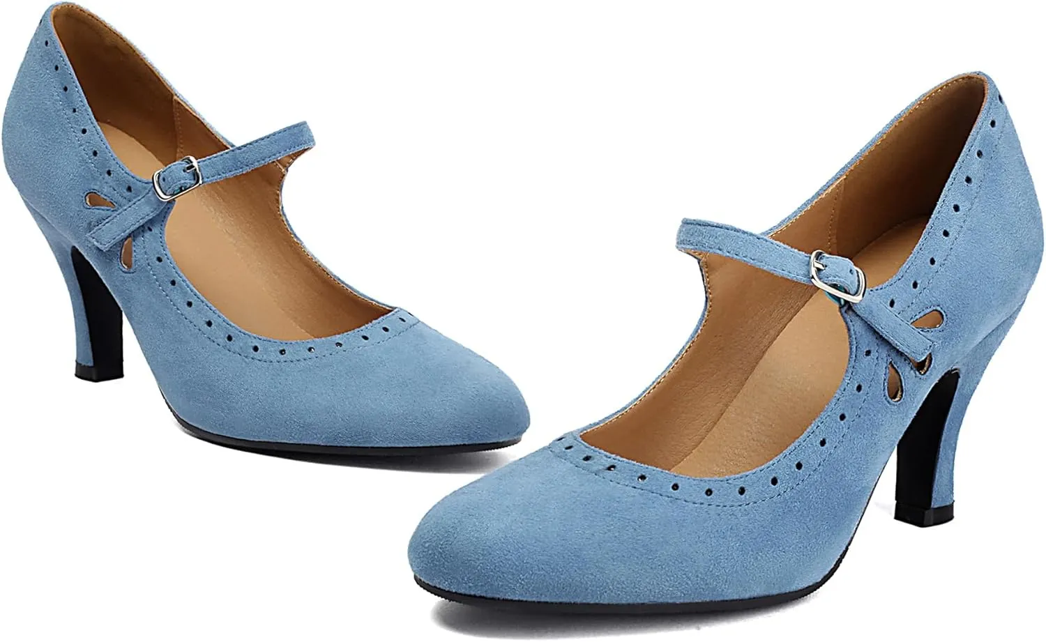 Women's Mary Jane Teardrop Cute Close Round Toe Vintage 1950s Heels Retro 1920s Victorian Pumps 1930s Shoes