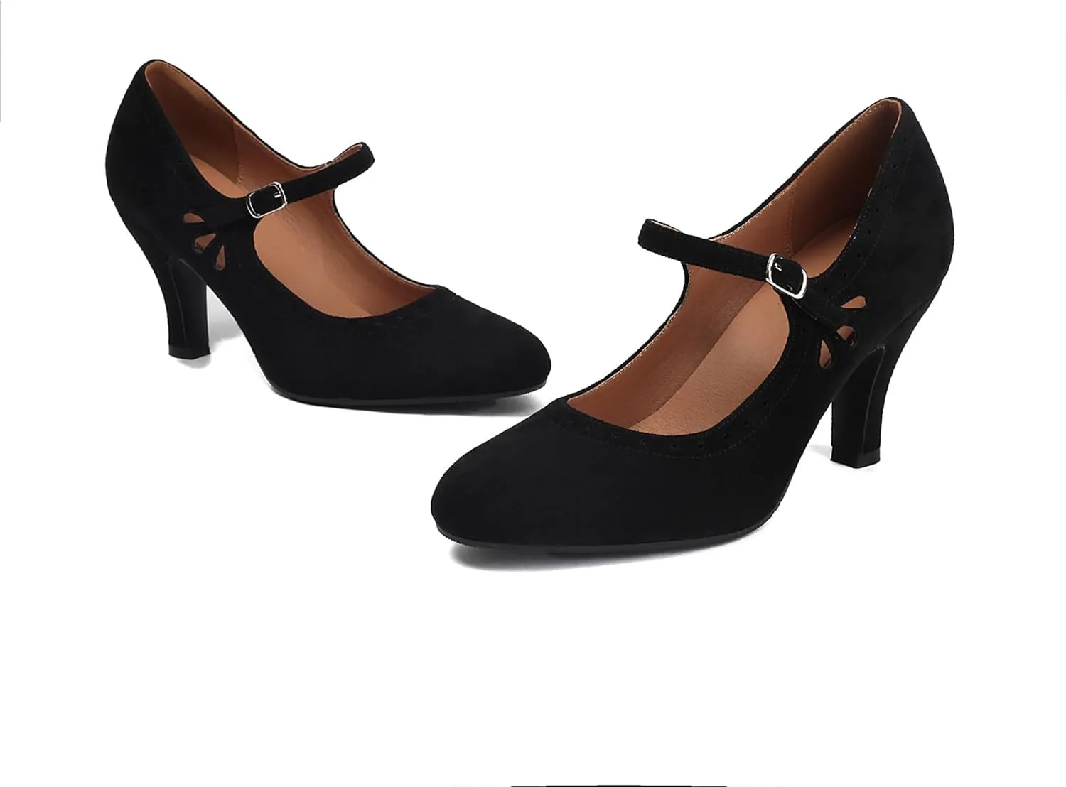 Women's Mary Jane Teardrop Cute Close Round Toe Vintage 1950s Heels Retro 1920s Victorian Pumps 1930s Shoes