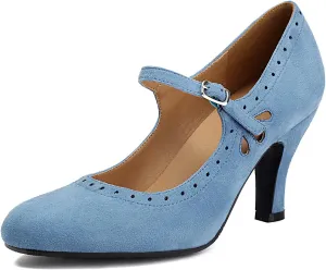 Women's Mary Jane Teardrop Cute Close Round Toe Vintage 1950s Heels Retro 1920s Victorian Pumps 1930s Shoes