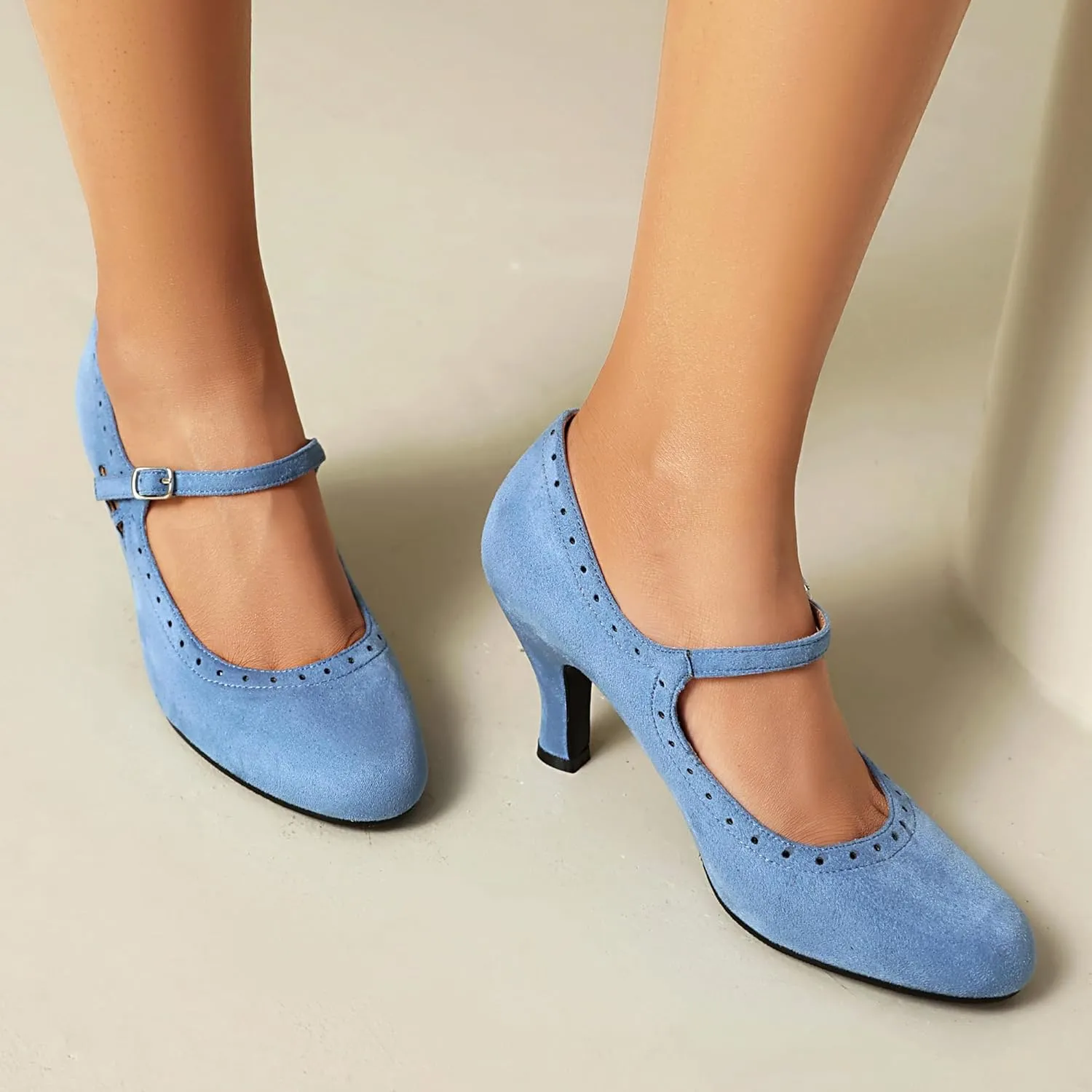 Women's Mary Jane Teardrop Cute Close Round Toe Vintage 1950s Heels Retro 1920s Victorian Pumps 1930s Shoes