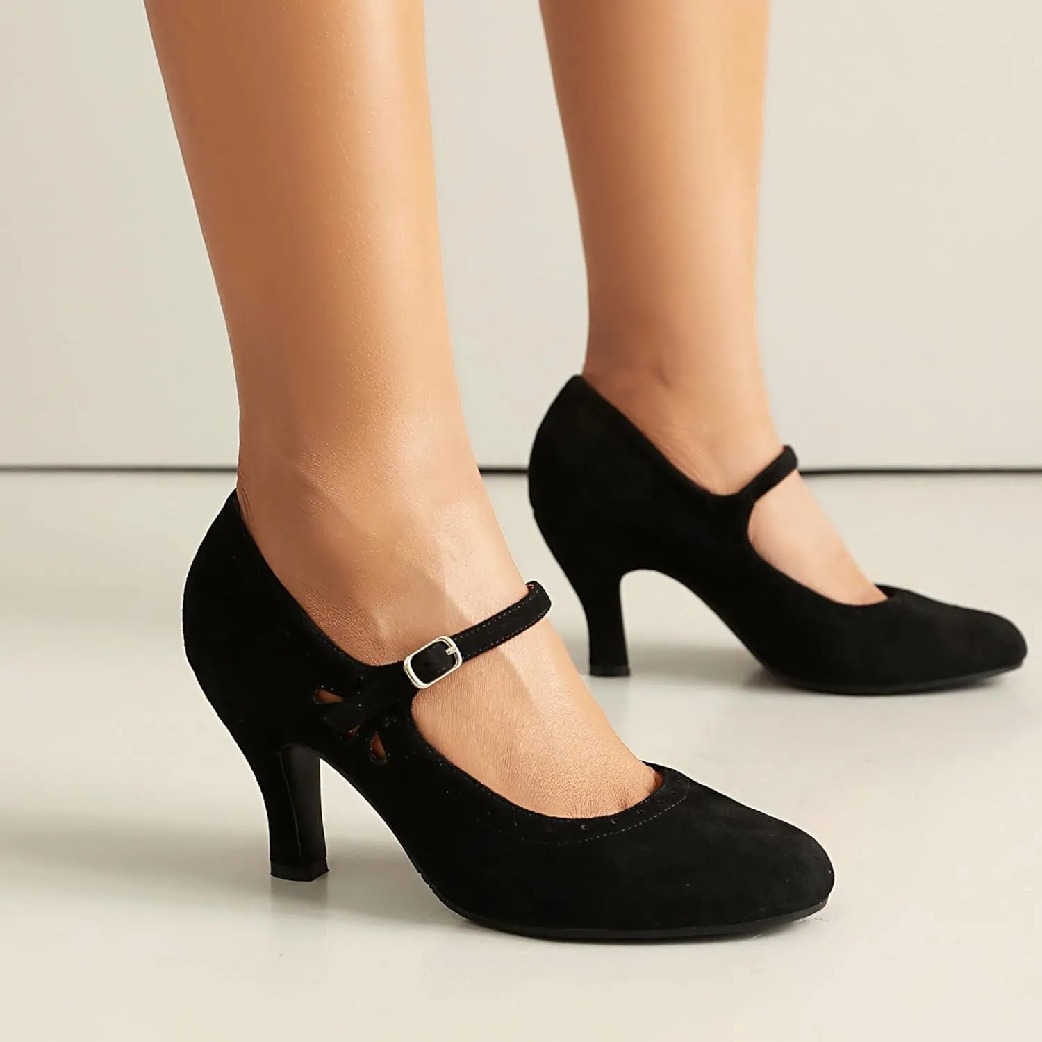 Women's Mary Jane Teardrop Cute Close Round Toe Vintage 1950s Heels Retro 1920s Victorian Pumps 1930s Shoes