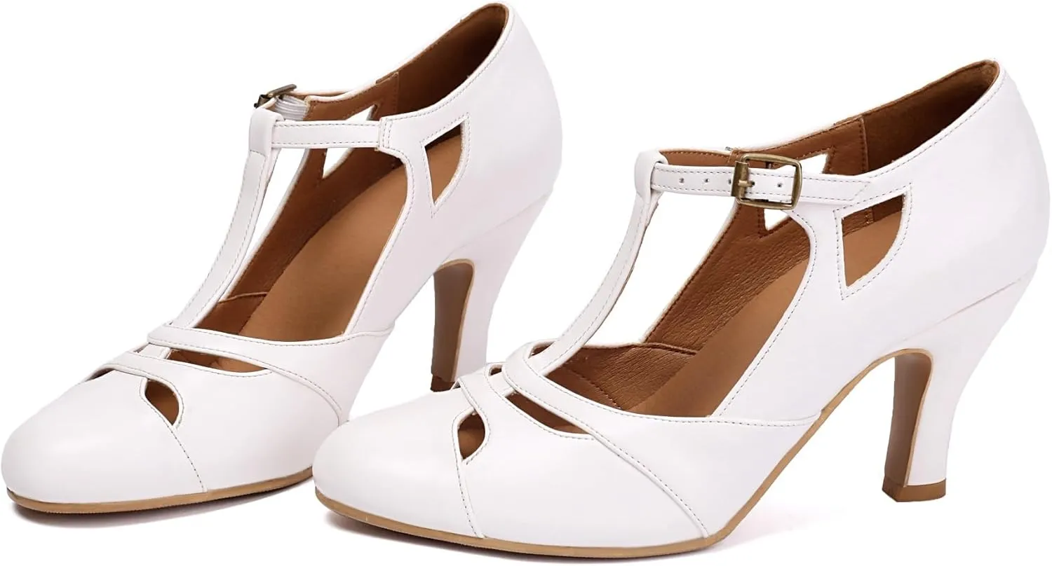 Women's Mary Jane Vintage Close Round Toe 1950s Heels Retro 1920s Victorian Pumps 1930s Shoes