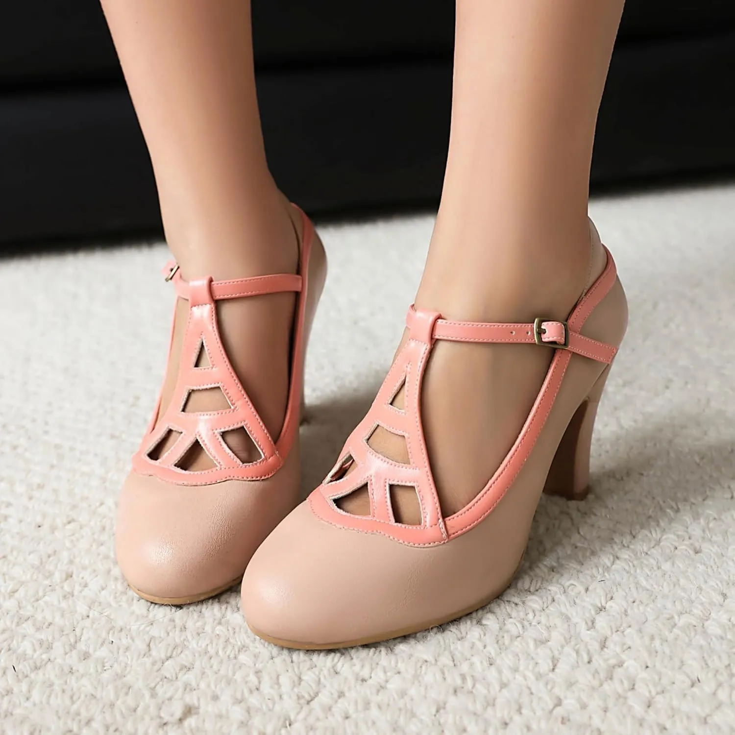 Women's Mary Jane Vintage Close Round Toe Vintage 1950s Heels Retro 1920s Victorian Pumps 1930s Shoes