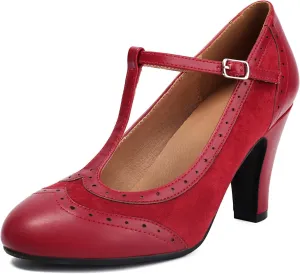 Women's Mary Jane Wingtip Rockability Oxford Close Round Toe Vintage 1950s Heels T-Straps Retro 1920s Victorian Pumps Shoes