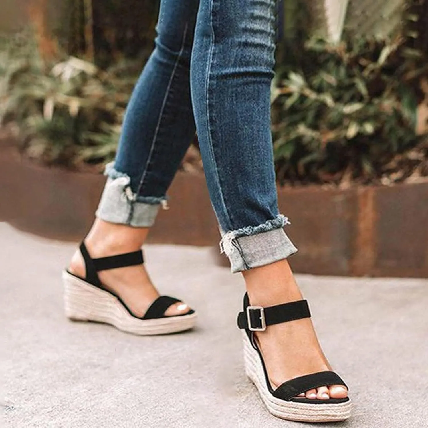 Womens Open Toe Espadrilles Wedges Summer Dressy Slip On Adjustable Ankle Strap Platform Sandals Fashion Breathable Suitable for Work Vacation Shoes