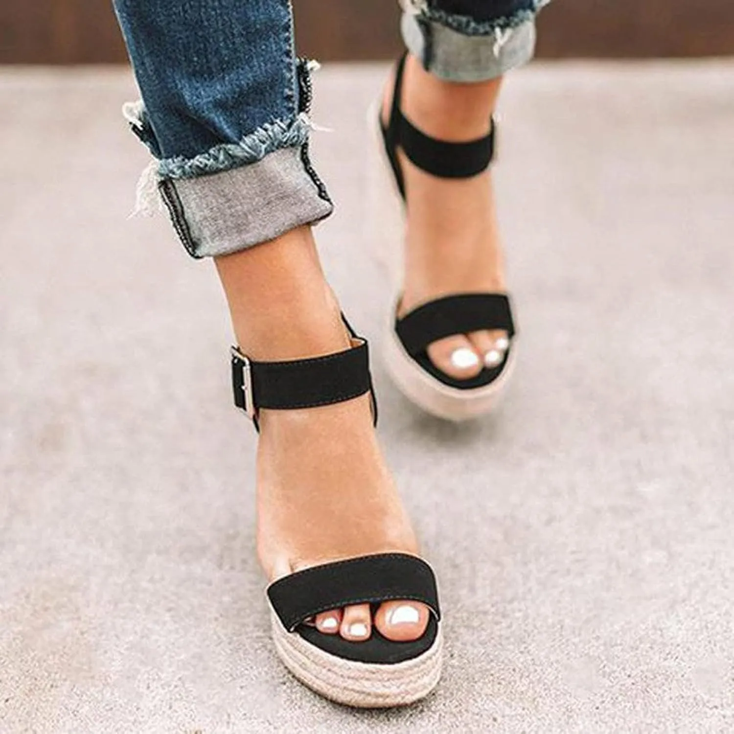 Womens Open Toe Espadrilles Wedges Summer Dressy Slip On Adjustable Ankle Strap Platform Sandals Fashion Breathable Suitable for Work Vacation Shoes