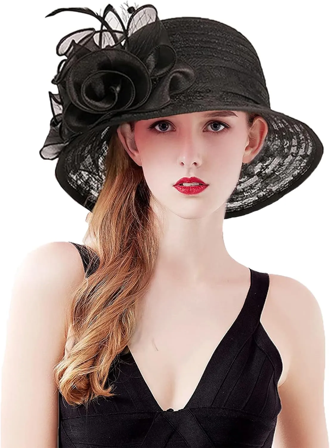 Women's Organza Cloche Bowler Hat Church Fascinator for Tea Party Bridal Wedding Dress Hat